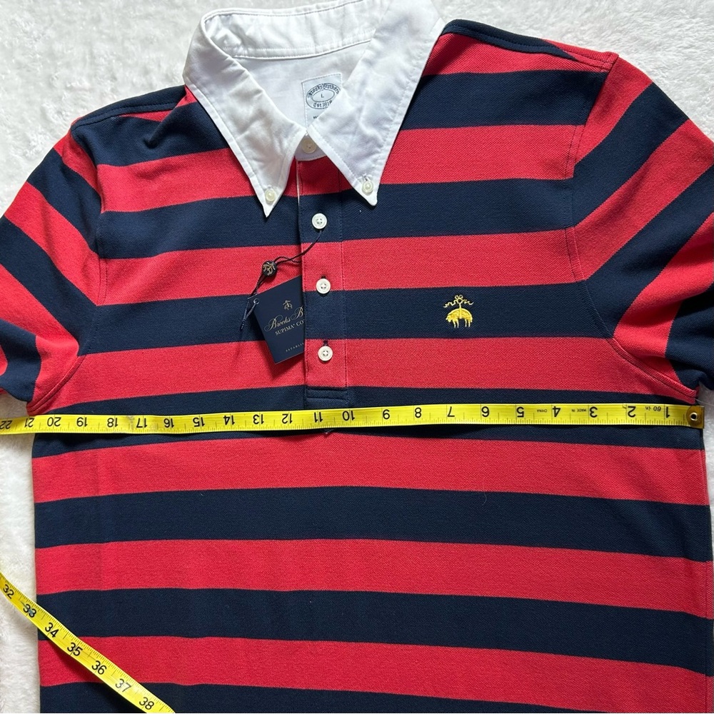 Brooks Brothers Red and Navy Striped Polo Shirt Supima Cotton NWT Size Large - Picture 9 of 16
